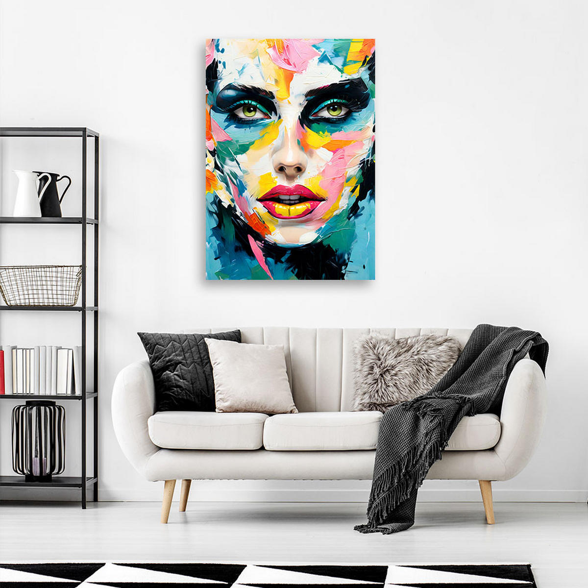 LEINWANDBILD Buntes Gesicht einer Frau 40x60cm - Multicolor, Textil (40/60cm) - Feeby