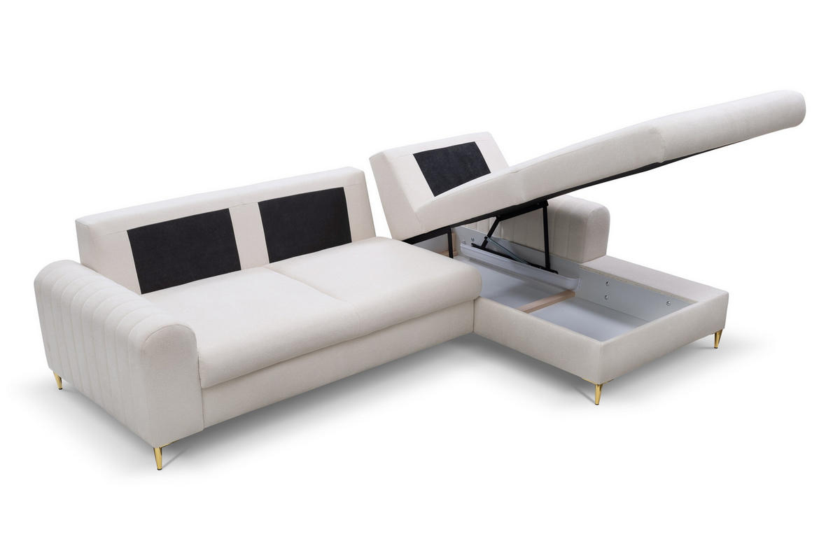 ECKSOFA VERONA R-S Creme Geflochtener Stoff mit Schlaffunktion - Creme, Holz (251/164cm) - MASSENO