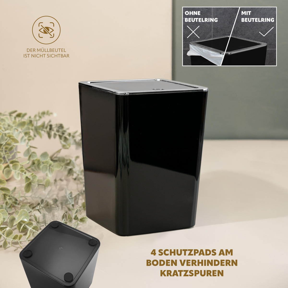 KOSMETIKEIMER SAVONA 6 Liter, schwarz - Schwarz, Kunststoff (19/24.5/18cm) - bremermann