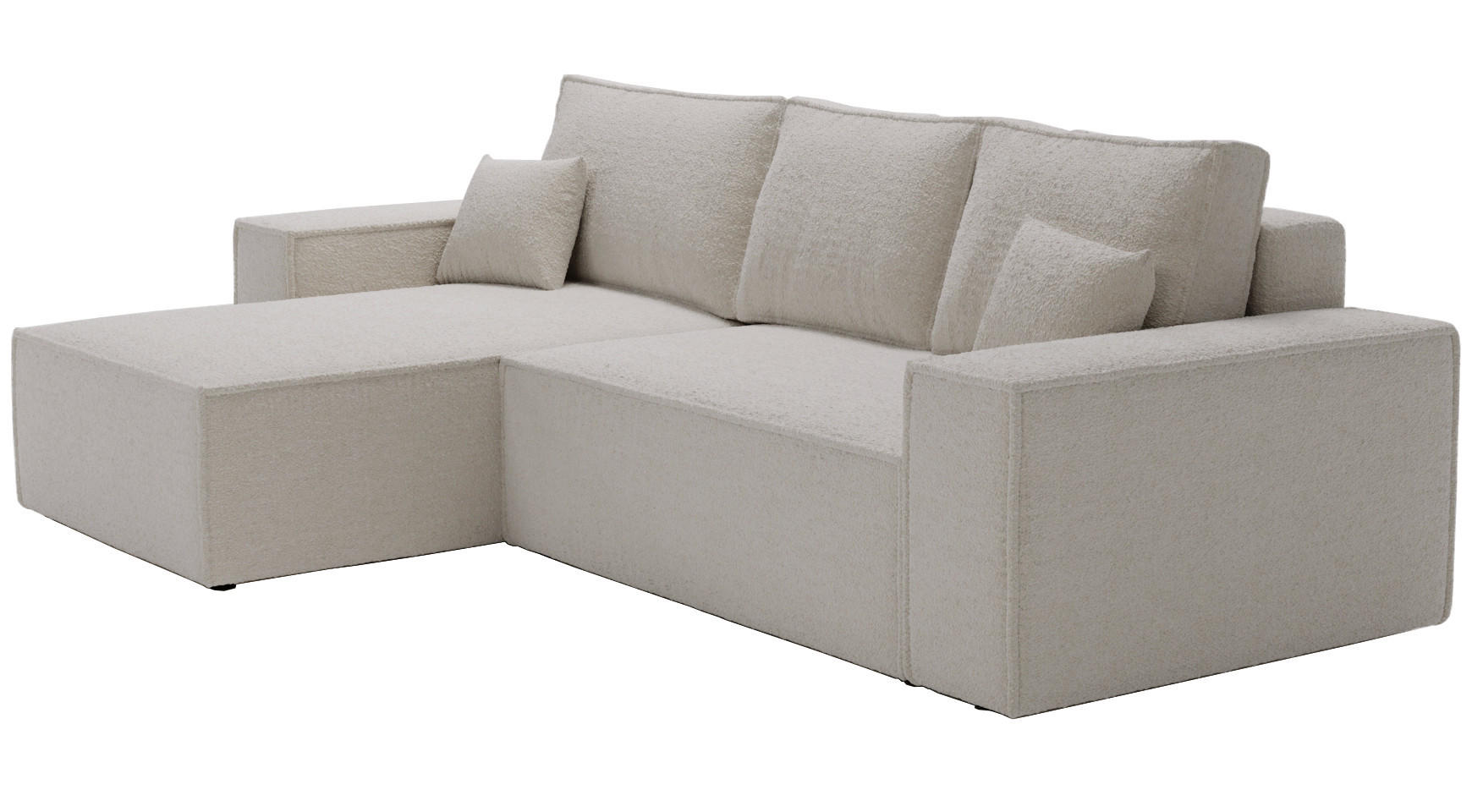 ECKSOFA Bouclé 280 cm Bergamo L mit Bettkasten, Schlaffunktion, Links - Hellgrau - Hellgrau, Holz (277/189cm) - Emporius