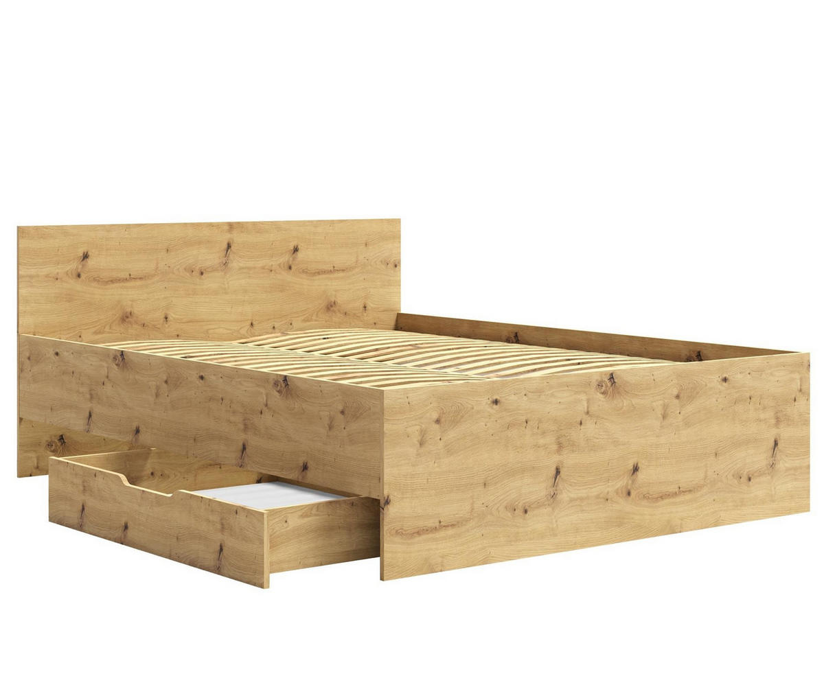 BETT Maxivo Artisan Eiche, mit hohem Kopfteil und Holzrahmen, Bettzeugbehälter - Eiche Artisan, Holzwerkstoff (160/200cm) - Bettso