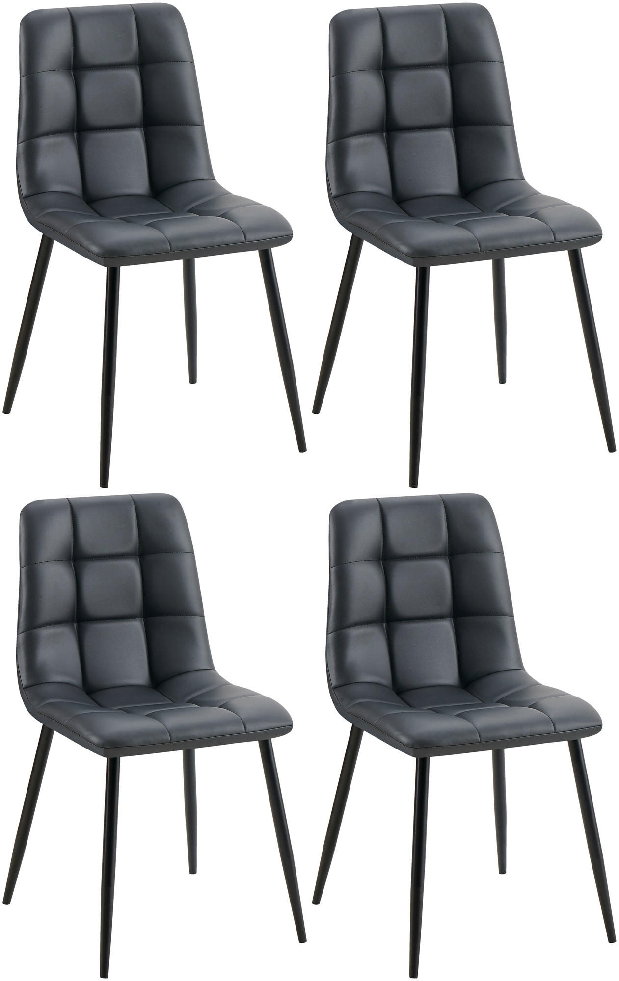 STUHL 4er Set Lederlook schwarz - Schwarz, Textil/Metall (45/84/55cm) - CLP