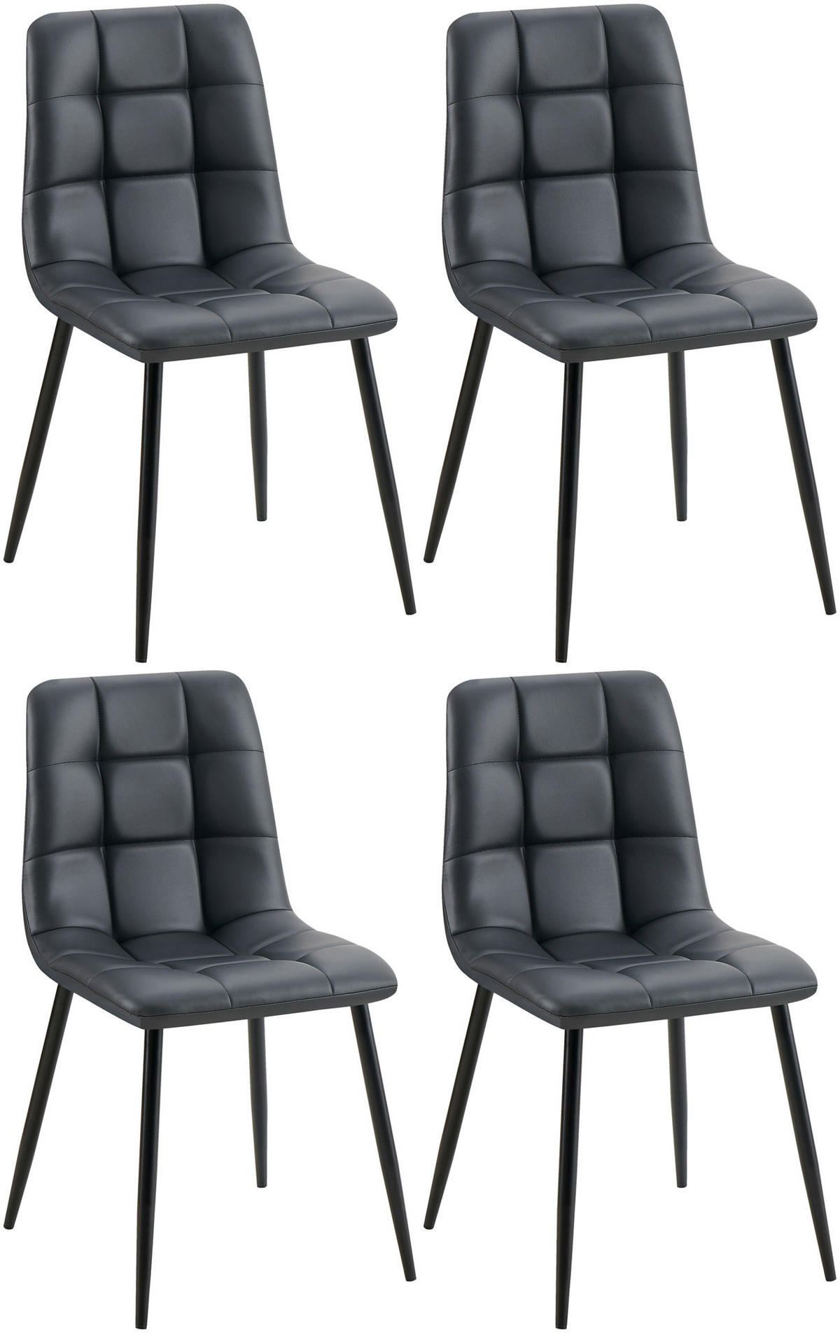 STUHL 4er Set Lederlook schwarz - Schwarz, Textil/Metall (45/84/55cm) - CLP