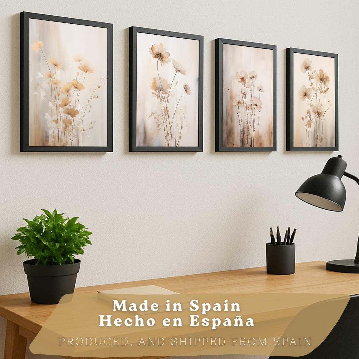POSTER 4er-Set Wandbilder Blumen Vintage modern Wohnzimmer Deko, Schlafzimmer, Küche, Badezimmer Rahmenlos A3 - Schwarz, Papier (29.7/1/42cm) - Nacnic