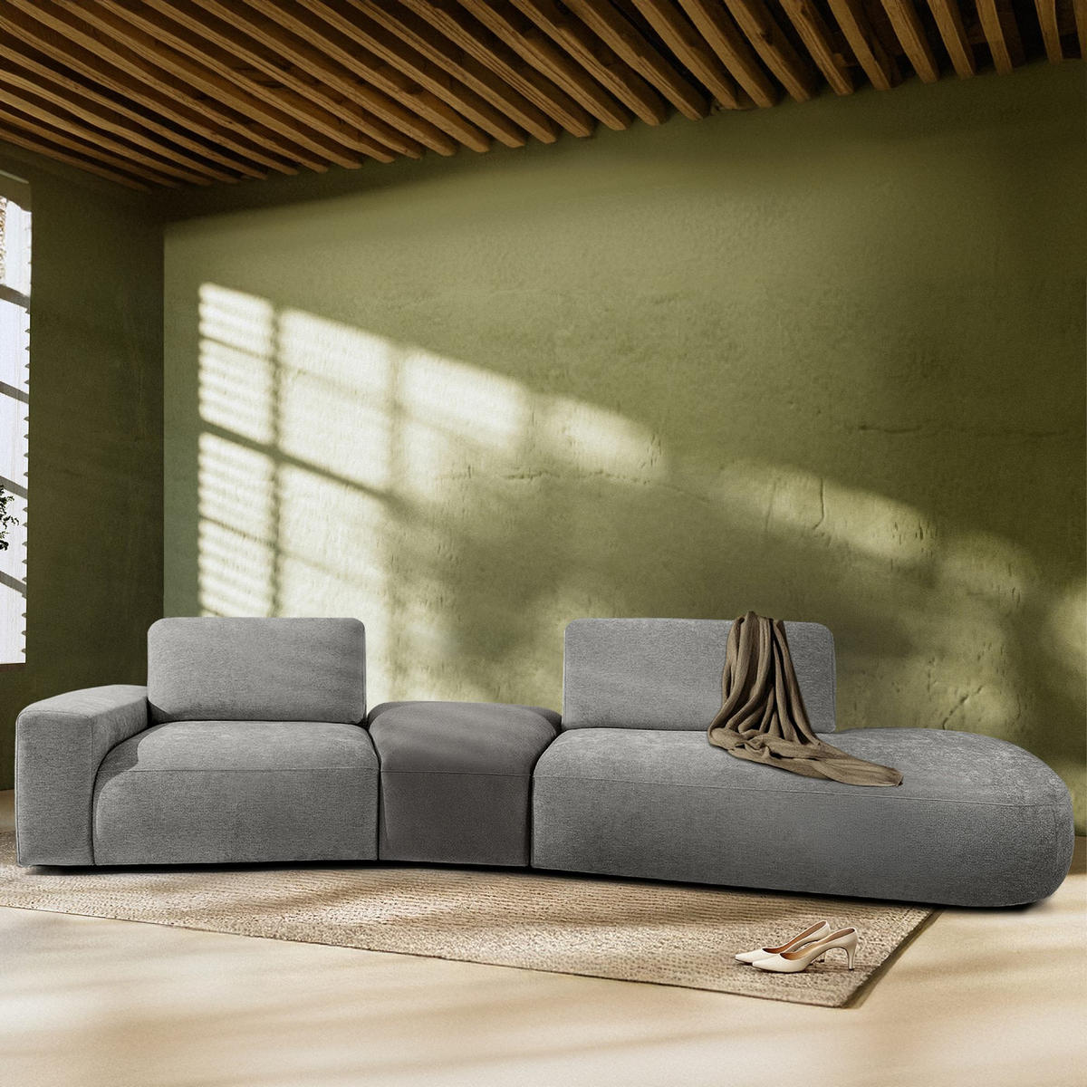 4-SITZER ECKSOFA ZUCCO Chenille rechts, Hellgrau - Hellgrau, Textil (350/84/105cm) - KONSIMO®