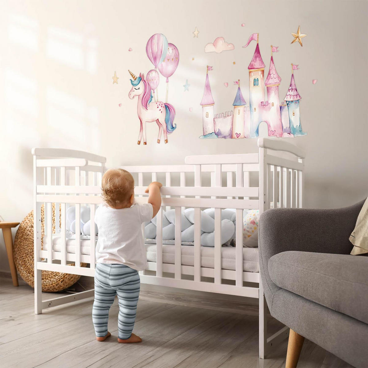 WANDAUFKLEBER 130x178cm - Einhornschloss - Multicolor, Kunststoff (130/178/0.1cm) - Wallfluent