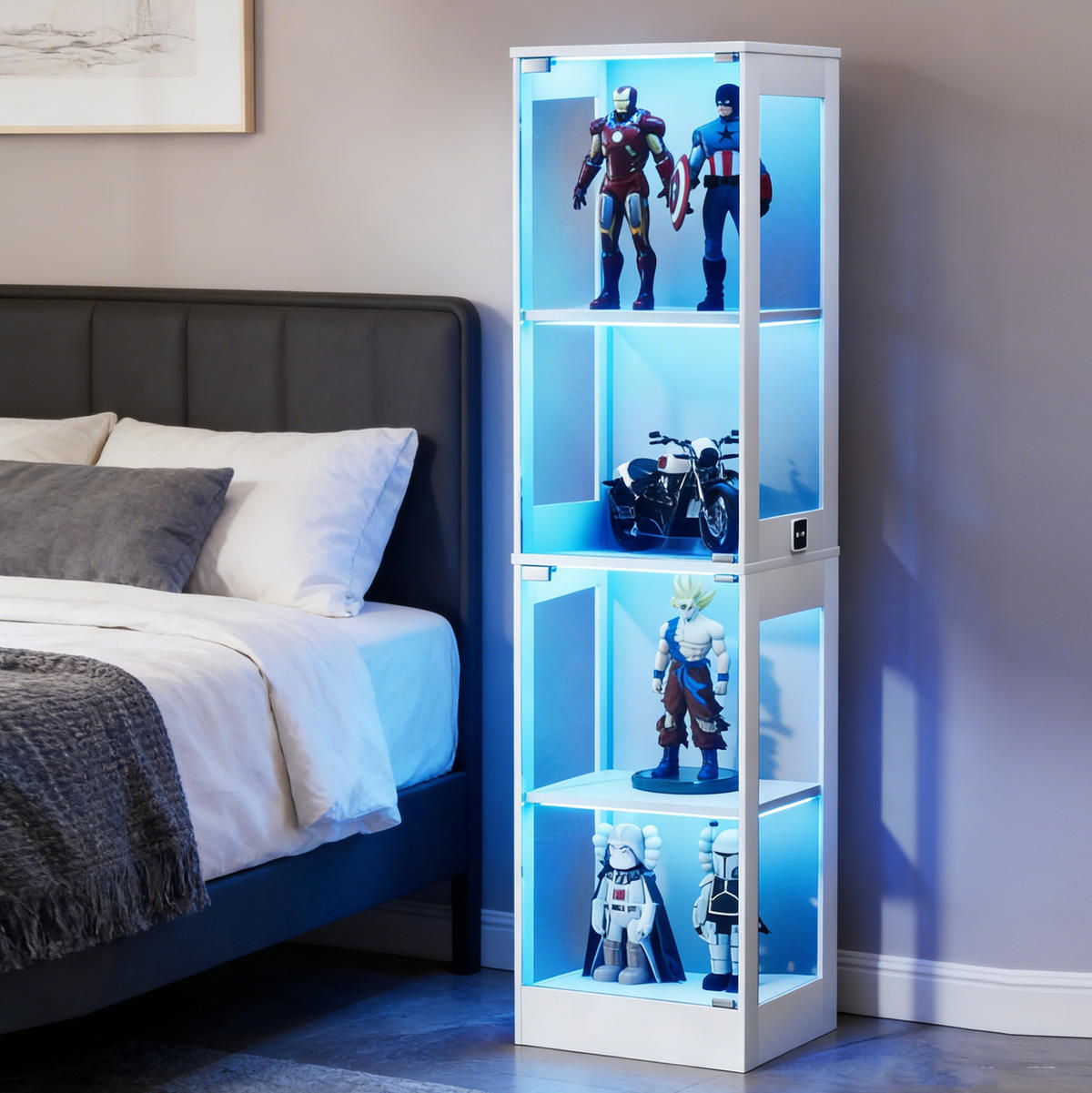 VITRINE 40/35/165 cm mit LED-Beleuchtung, Glastüren und Bewegungssensor, Weiß - Weiß, Holzwerkstoff (40/165/35cm) - Redom