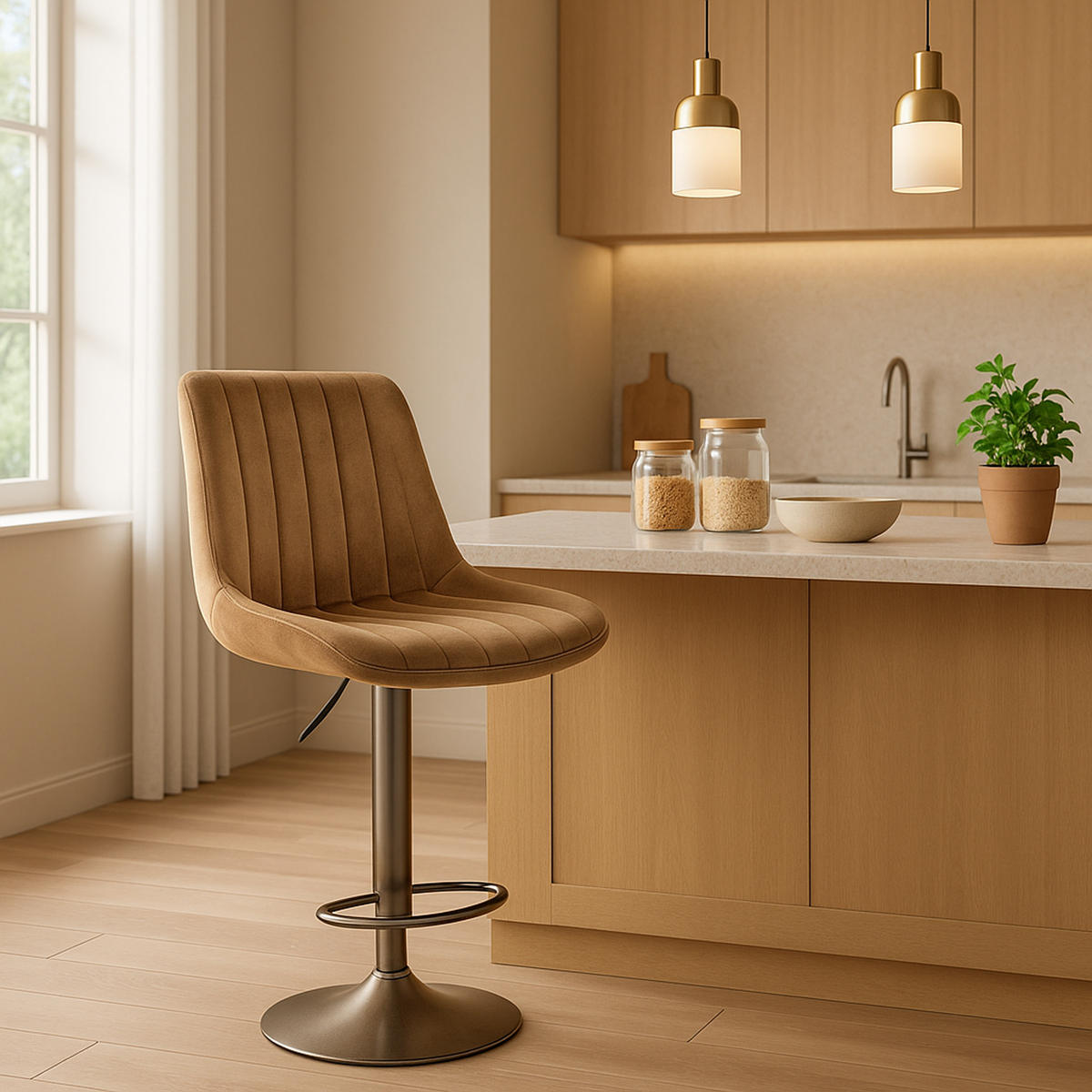 BARHOCKER Tolor Samt chrom braun - Chromfarben/Braun, Textil/Metall (49.5/112/50cm) - TPFLiving