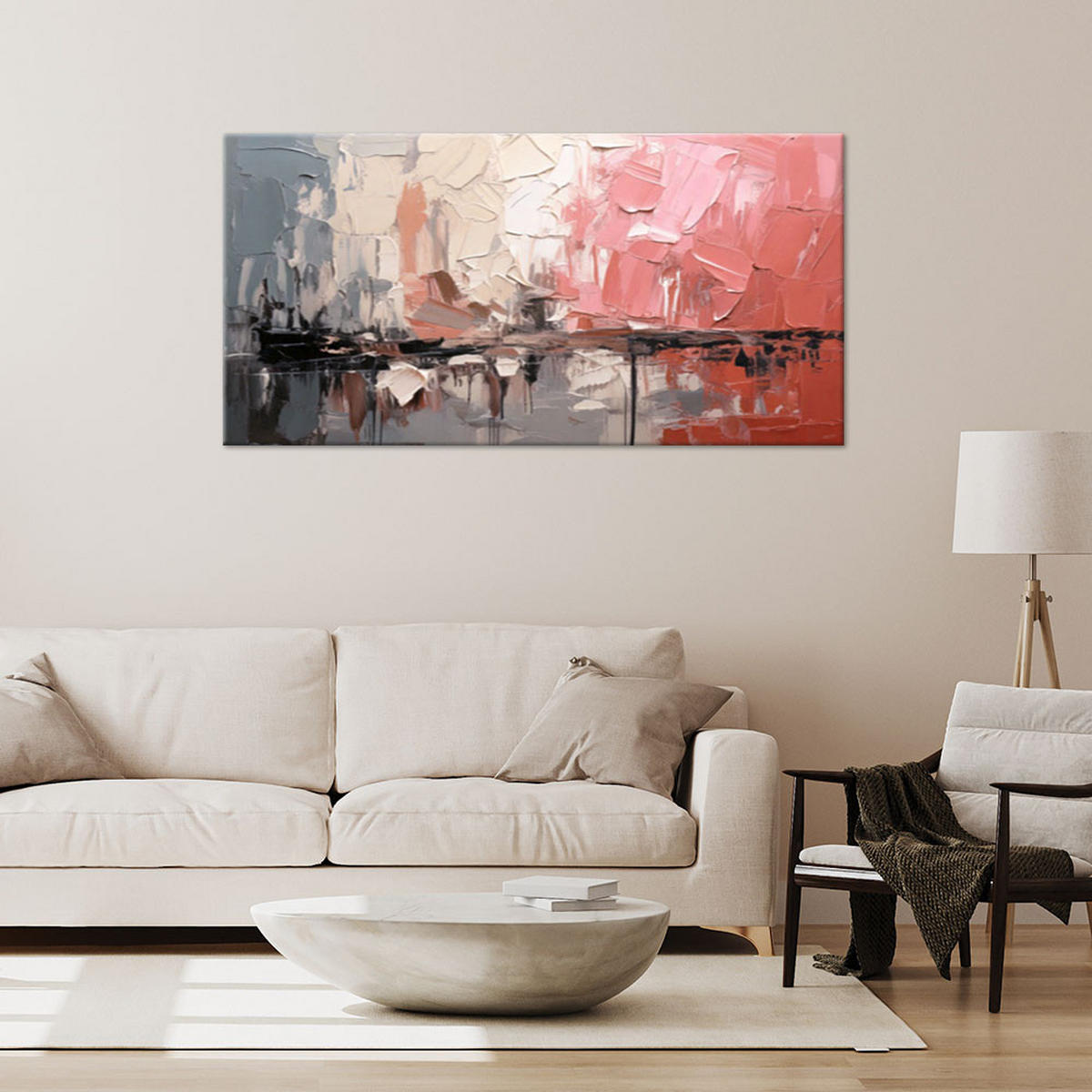 LEINWANDBILD Abstrakte Komposition Rosa 100x50cm - Rosa, Textil (100/50cm) - Feeby