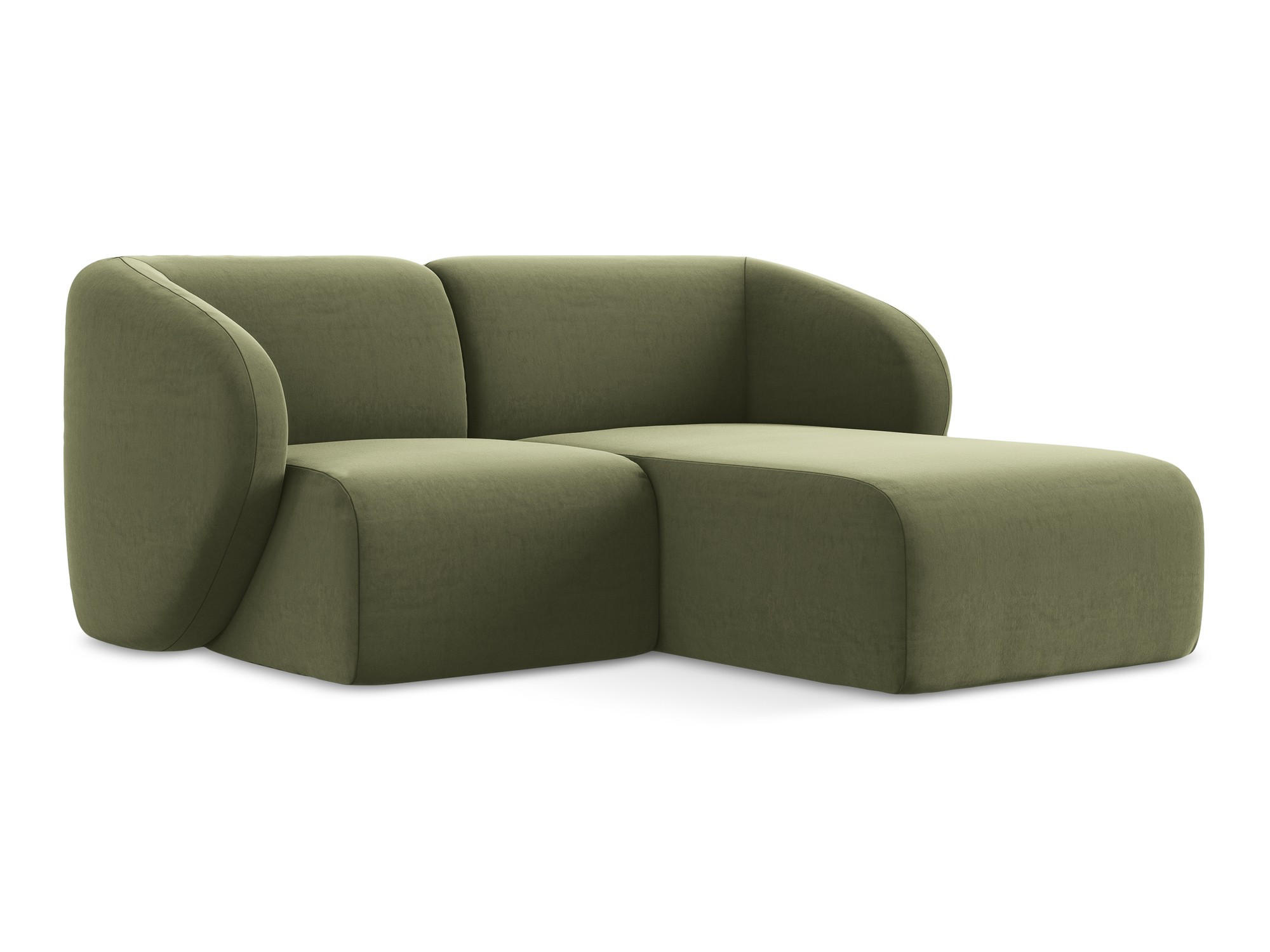 ECKSOFA Rechts Samt Stoff Grün - Schwarz/Olivgrün, Holzwerkstoff/Kunststoff (178/166cm) - Makamii