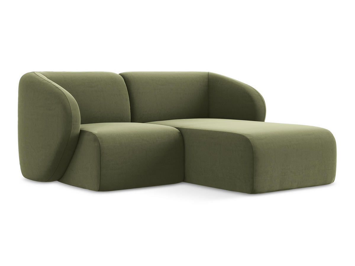 ECKSOFA Rechts Samt Stoff Grün - Schwarz/Olivgrün, Holzwerkstoff/Kunststoff (178/166cm) - Makamii
