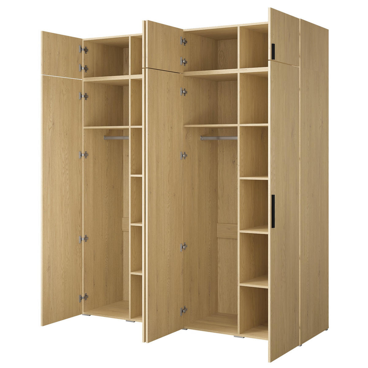 DREHTÜRENSCHRANK mit Aufsatz Napoli 4D 200 Eiche Cremona (schwarzer oder goldener Griff) - Eichefarben/Silberfarben, Holzwerkstoff/Kunststoff (200/35/60cm) - mzm24