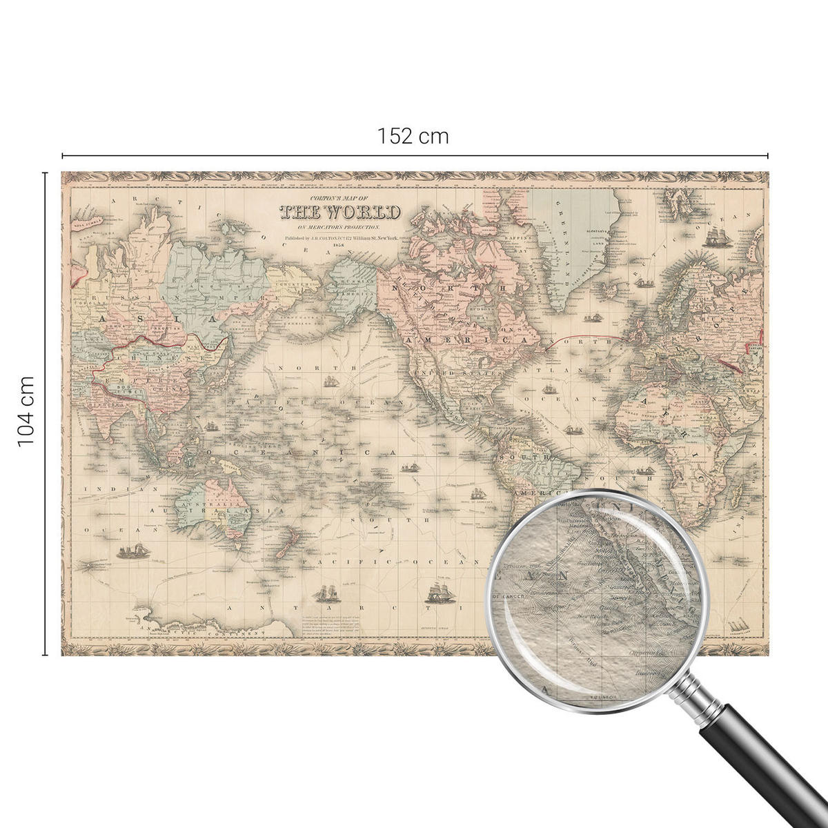 FOTOTAPETE 152x104 cm - Historische Karte - Beige, Textil (152/104cm) - Wallfluent
