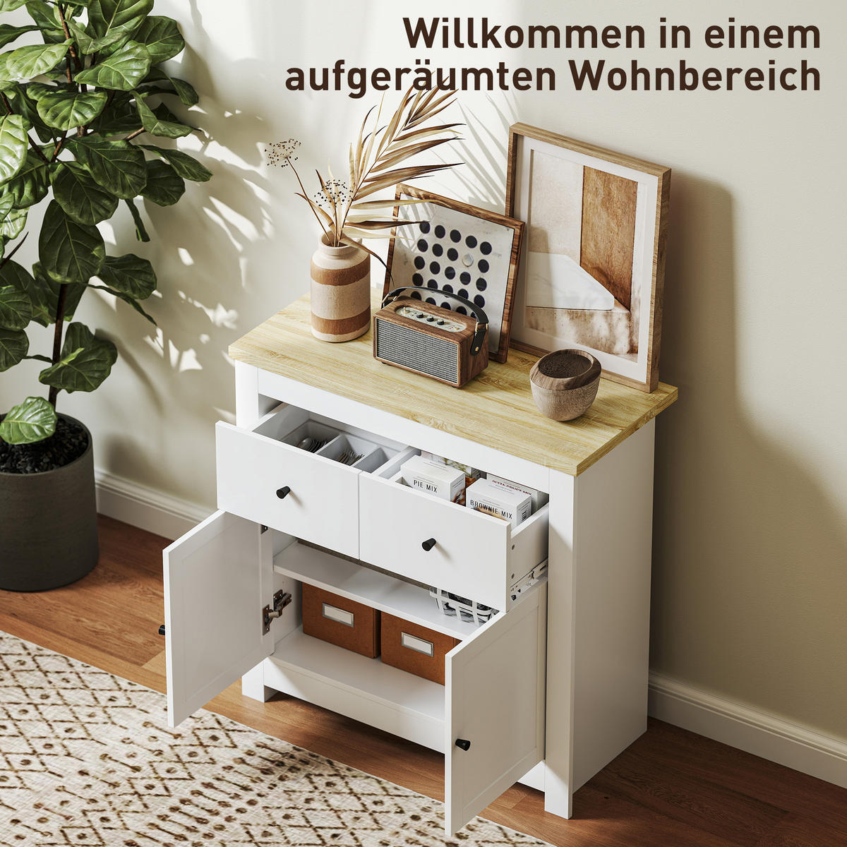 SIDEBOARD mit 2 Schublade, Weiß - Weiß, Karton (35/80/79cm) - HOMCOM