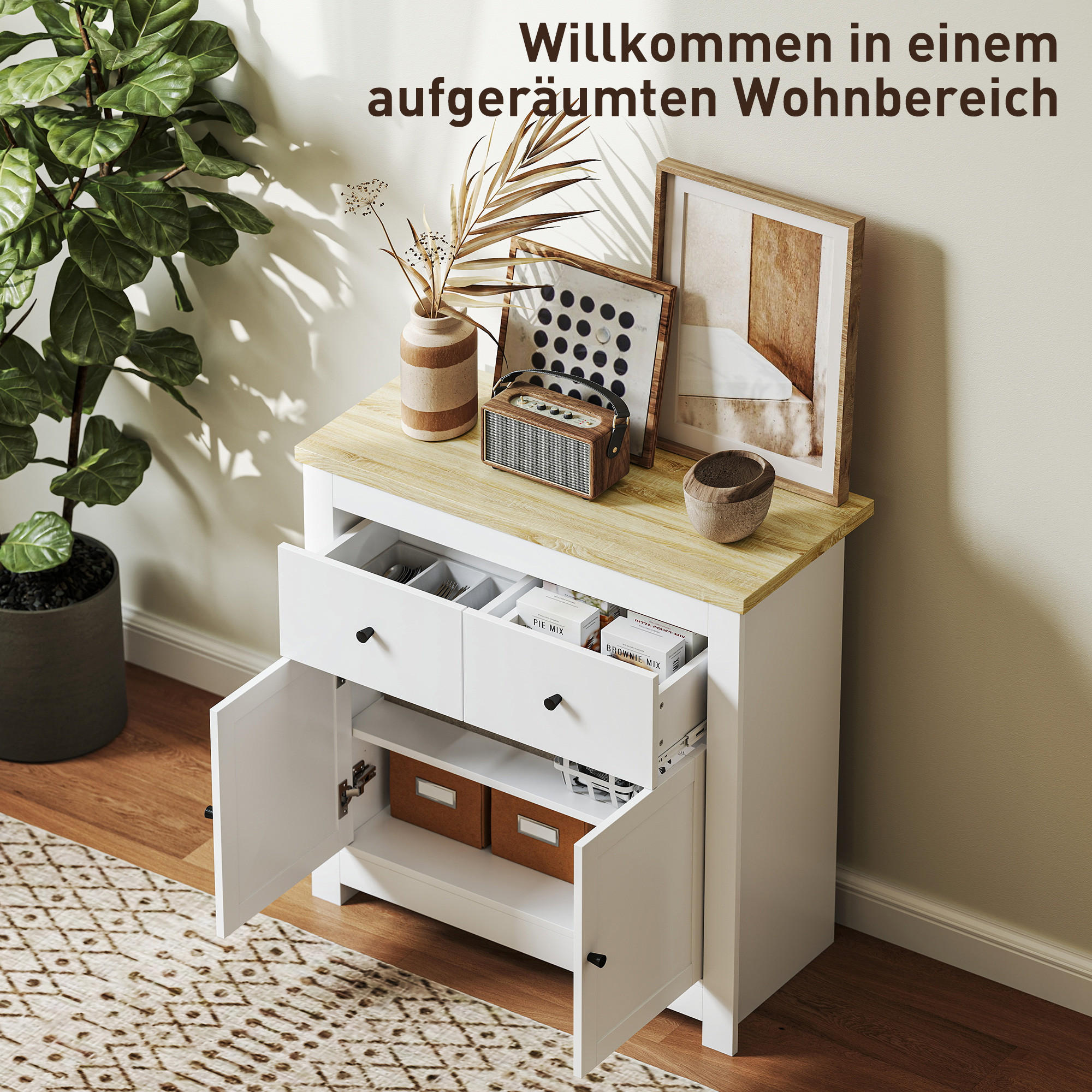 Thumbnail - furnicato Sideboard, Weiß, Holzwerkstoff, 79x80x35 cm, Wohnzimmer, Kommoden & Sideboards, Kommoden
