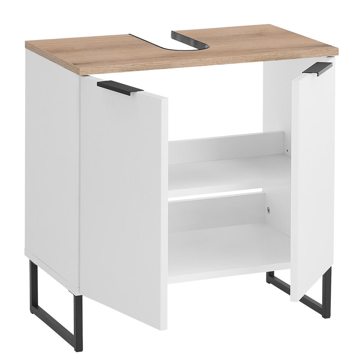 WASCHBECKENUNTERSCHRANK mit 2 Türen - Schwarz/Weiß, Holzwerkstoff/Metall (60/60/35cm) - home24