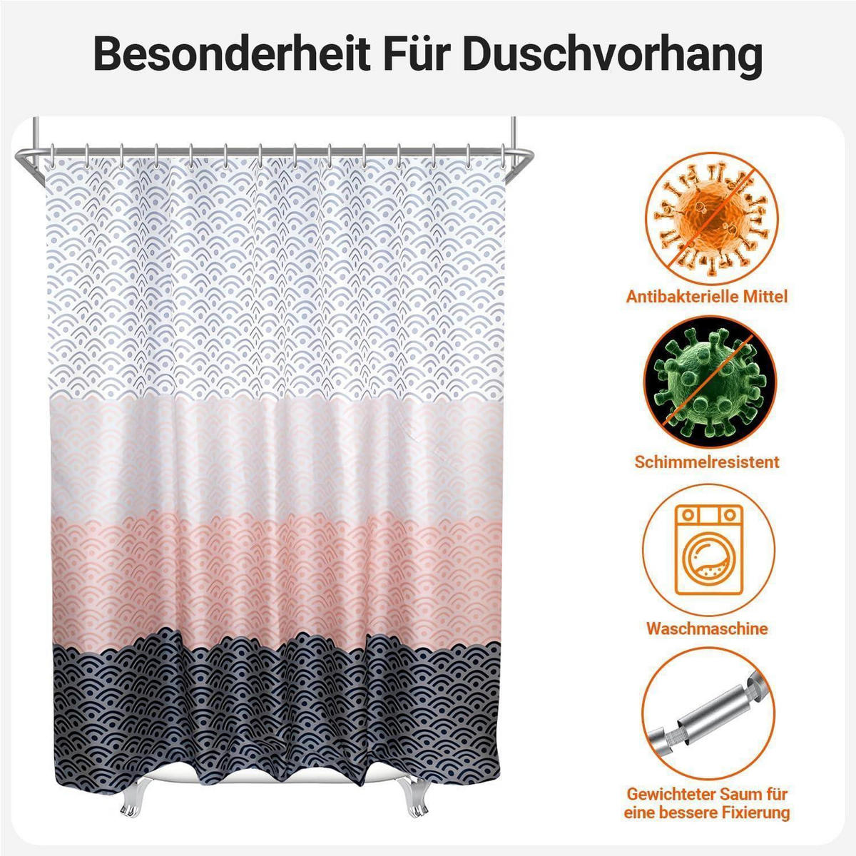 DUSCHVORHANG 100x180cm Blume Beschwerter Saum Antischimmel Textil Wasserdicht Waschbar Polyester - Multicolor, Textil (100/180cm)