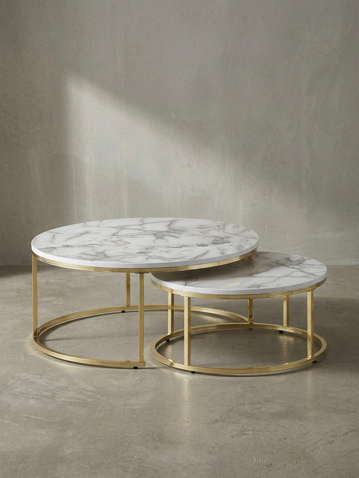 COUCHTISCH 2er Set Marmoroptik Metall Eichenholz Ineinanderschiebbar, Gold 80x80x36 cm - Goldfarben, Holz/Metall (80/80/36cm) - KADIMA DESIGN