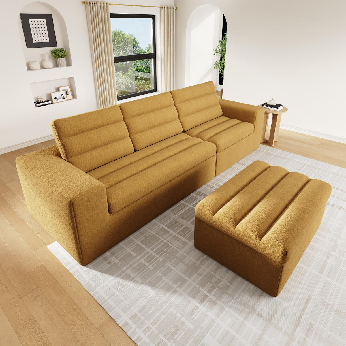 ECKSOFA 253/161/89 cm Orange mit 1 Fußhocker - Orange, Textil (253/161cm) - Oxeza