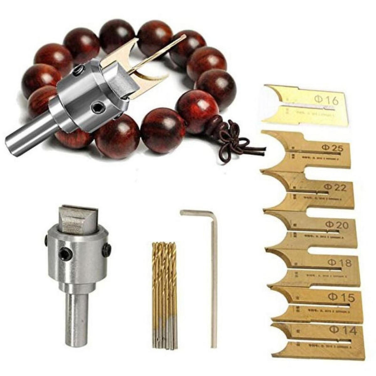 BOHRER - 16-teilige Packung - Zur Herstellung von Holzperlen, kompakt und tragbar, mit hoher Härte. - Silberfarben, Metall (1/1/1cm) - DCA