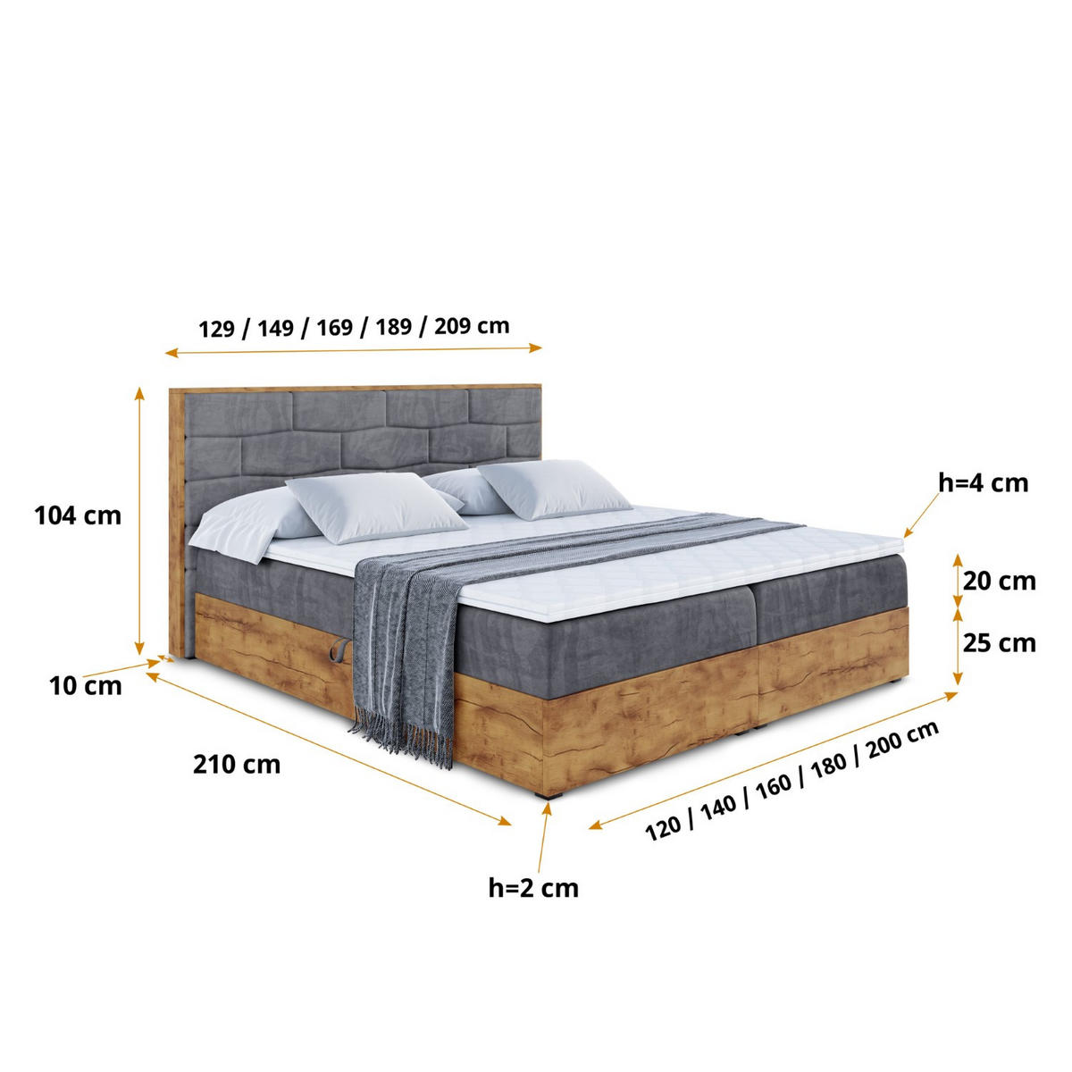BOXBETT mit Matratze H4 und Lattenrost - LOLLI8 - 180x200 - Dunkelgrau - Grau, Holzwerkstoff/Kunststoff (180/200cm) - ALTDECOR