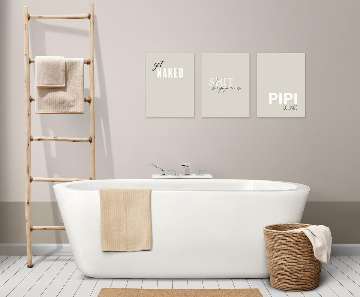 BILDERSET 3er-Set 30x40 cm Sprüche Badezimmer beige - Beige, Kunststoff (30/40cm) - artissimo