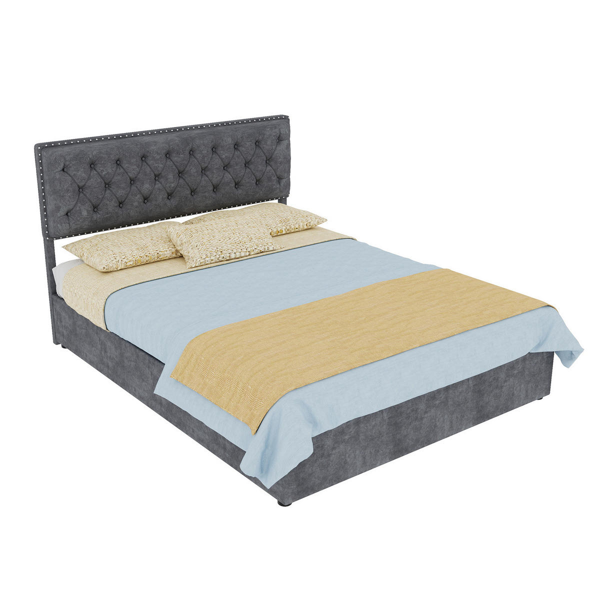 POLSTERBETT 140/200 cm mit hohem Kopfteil, Stauraum unter dem Bett und Matratze, Grau - Grau, Textil (140/200cm) - Redom