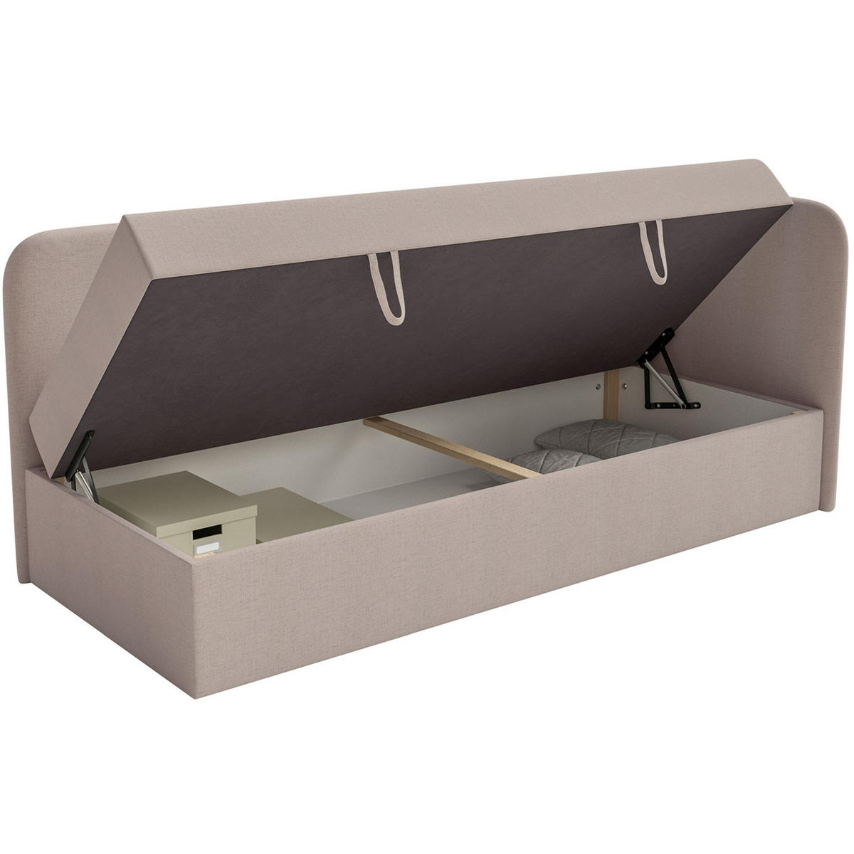 JUGENDBETT Calmmo Dunkelbeige mit Chenille-Bezug, Kopfteil rechts - Beige, Textil (90/200cm) - Selsey