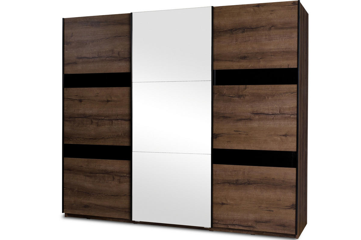 SCHWEBETÜRENSCHRANK MERO mit Schubladen und Einlegeböden, Dunkelbraun - Dunkelbraun, Holzwerkstoff (250/215/69cm) - KONSIMO®