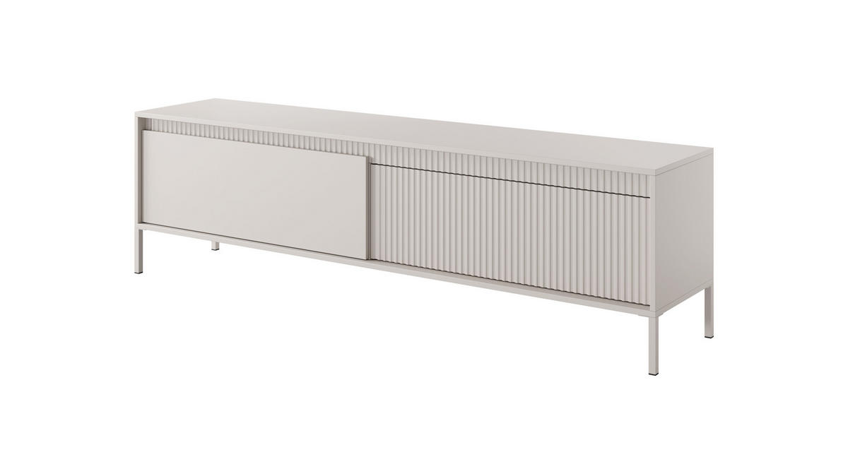 TV LOWBOARD SENSO, Geriffelte MDF-Fronten, Push-to-Open, Metallbeine, 40x188x54 cm, Beige - Beige/Creme, Holz/Holzwerkstoff (188/54/40cm) - DomoHome