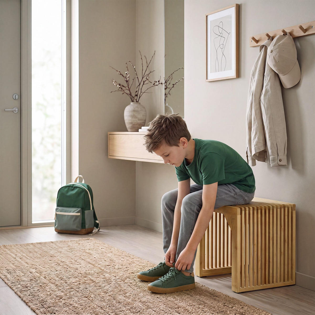 HOCKER Ribb, Belastbarkeit 350 kg, Bambus - Beige, Holz (45/43/35cm) - tectake