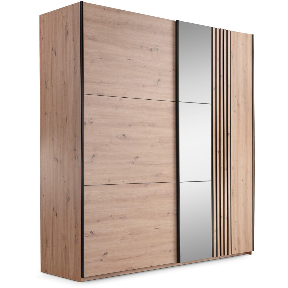 SCHWEBETÜRENSCHRANK Soria mit 2 Türen und Spiegel, 200 cm, eiche Artisan - Eiche Artisan, Holzwerkstoff (203/215/65cm) - Beautysofa