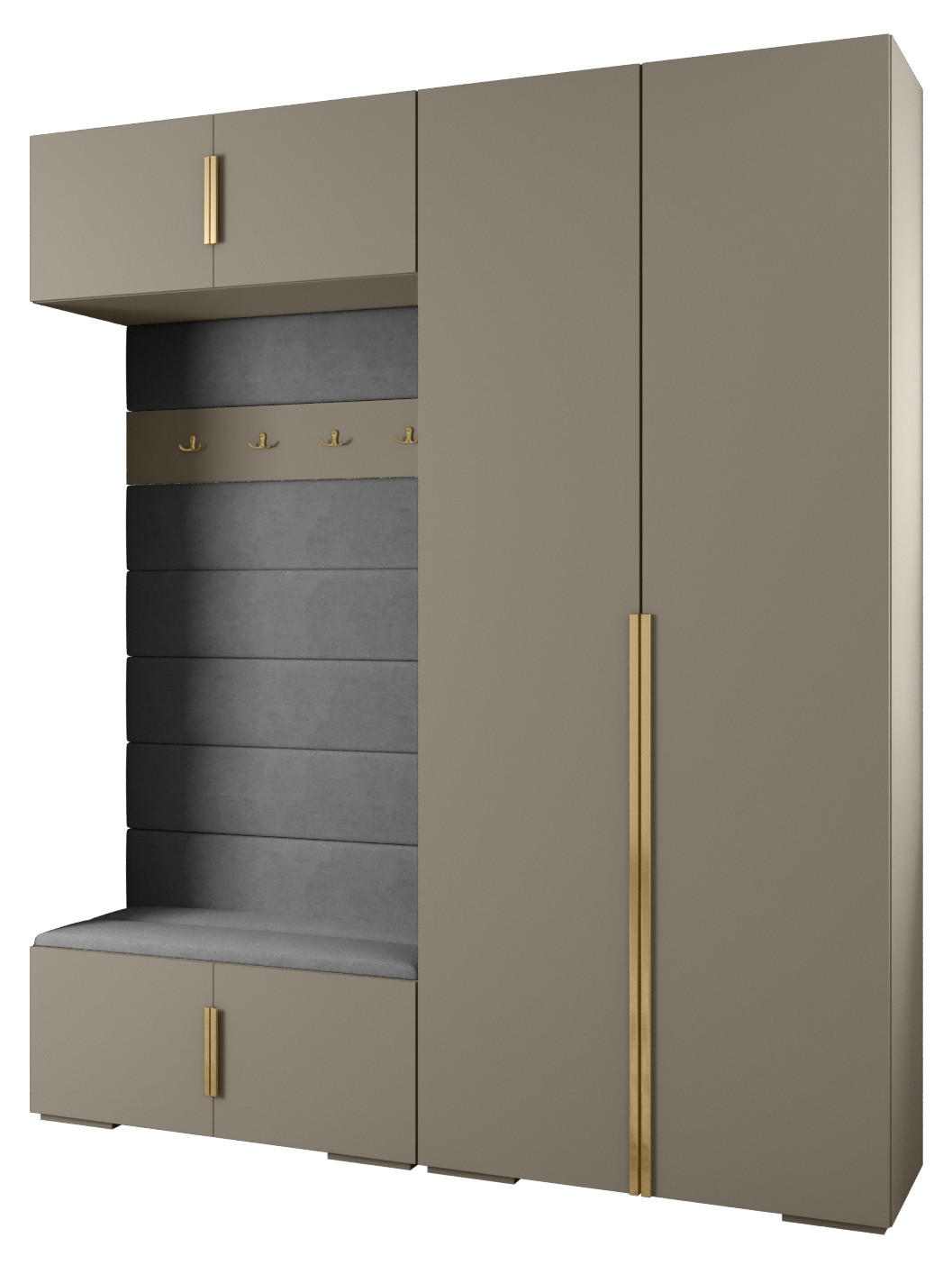 Abiks Möbel Garderoben-Set Kaschmir, Grau, Gold 200x236.7x47 cm