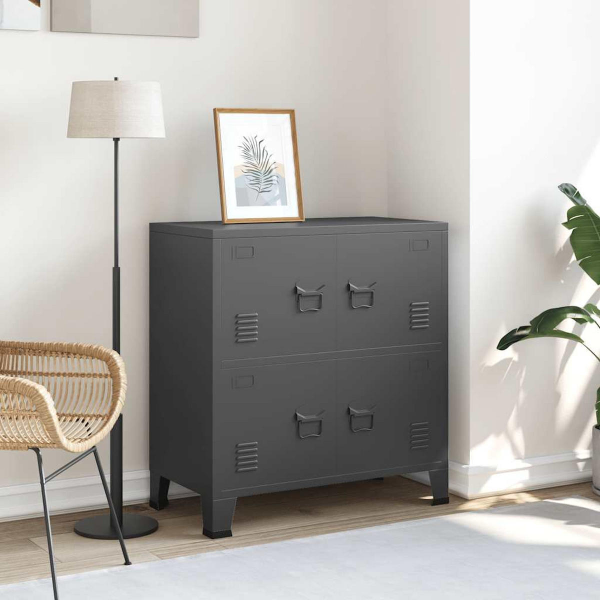 SIDEBOARD mit 4 Türen, 75/40/80 cm, aus Stahl, in Anthrazit, im Industriestil - Anthrazit, Metall (75/80/40cm) - vidaXL