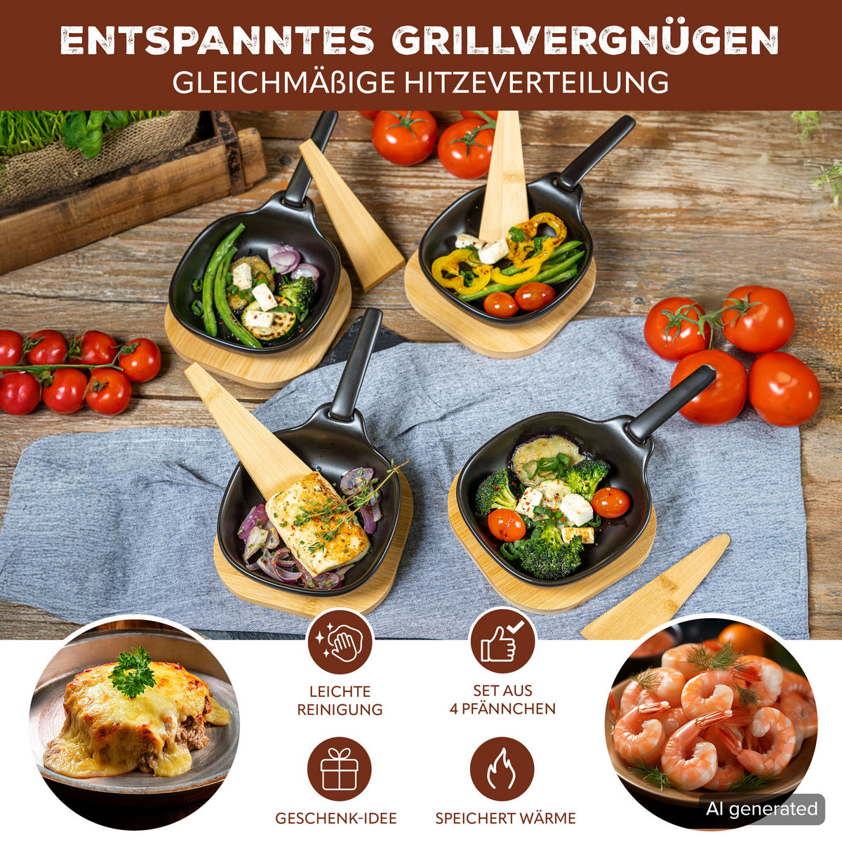 GRILLPFÄNNCHEN 4er-Set, schwarz - Schwarz, Keramik (14.5/4/14.5cm) - bremermann
