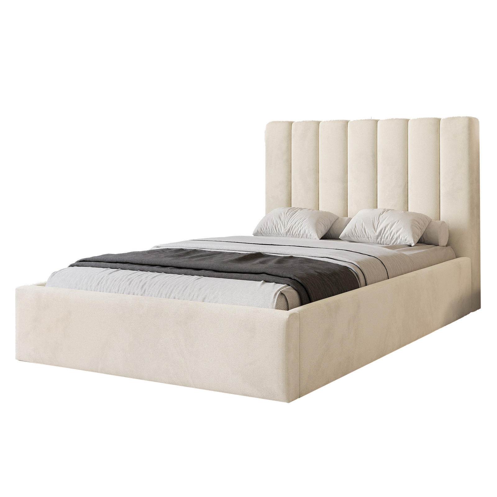 POLSTERBETT CIERO 160x200 cm Creme Samt (Stoff Magic Velvet) - mit Bettkasten und Lattenrost - Creme, Holzwerkstoff/Textil (160/200cm) - Ravio