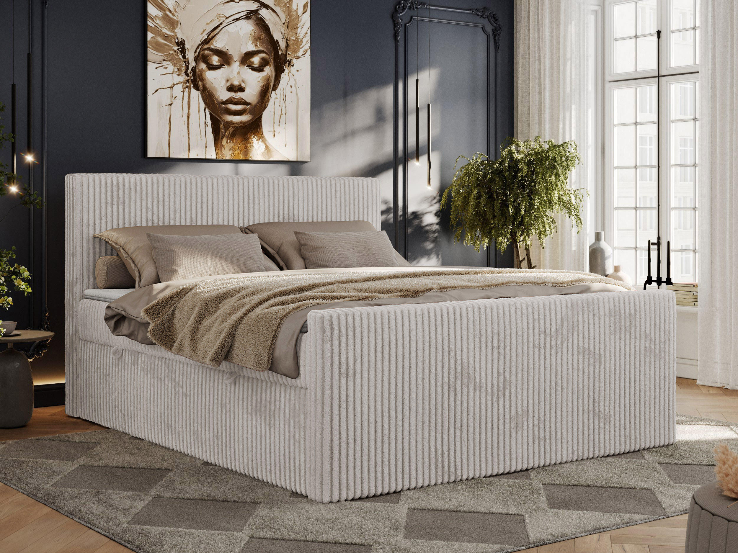 BOXBETT TILIANO DUO 160/200 - Hellgrau Cord - H4 - Hellgrau, Textil (160/200cm) - MKS