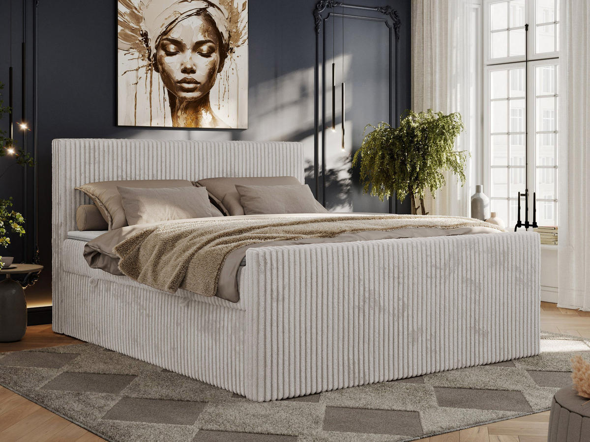 BOXBETT TILIANO DUO 160/200 - Hellgrau Cord - H4 - Hellgrau, Textil (160/200cm) - MKS