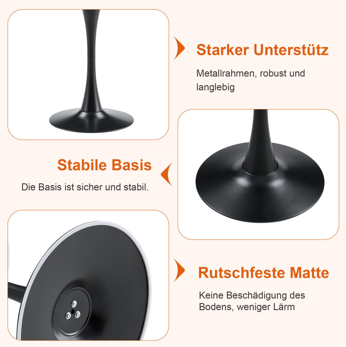 TISCH- UND STUHLSET rund 60 cm MDF Weiß/Schwarz - Schwarz, Metall (60/72/60cm) - Meubliv