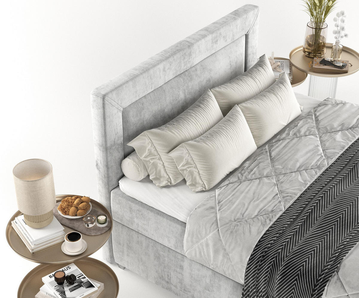 BOXBETT Lontano 200/200 cm Hellgrau im Lotta Stoff - Chromfarben/Hellgrau, Holz/Holzwerkstoff (200/200cm) - AltaBeds