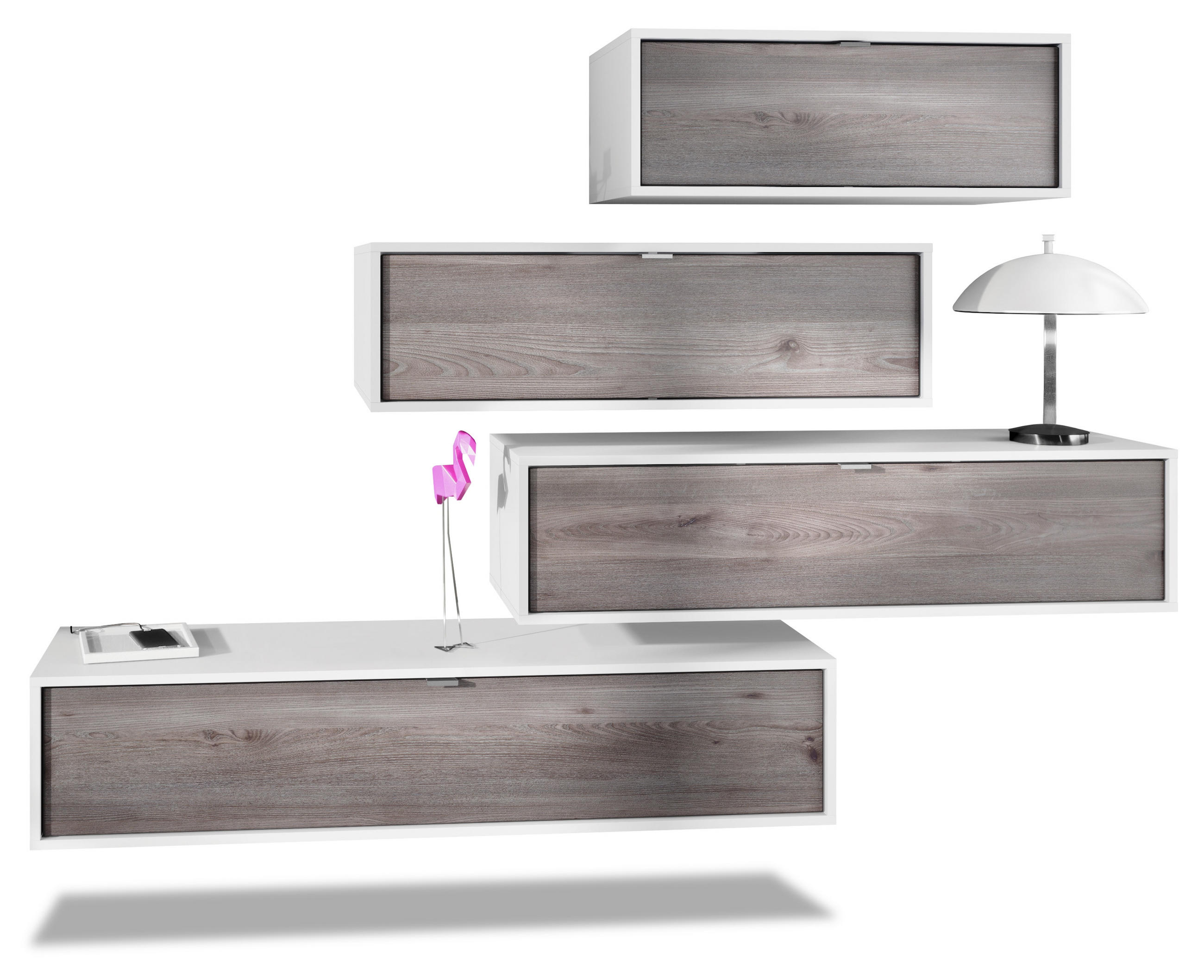 WOHNWAND Lana Fronten in Eiche Nordic - Silbereichenfarben, Holzwerkstoff (210/170/37cm) - Vladon