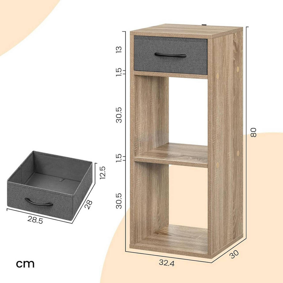 BÜCHERREGAL mit 3 Ebenen, 32.4x80x30 cm, Helle Eiche - Eichefarben, Holzwerkstoff/Textil (32.4/80/30cm) - Woltu