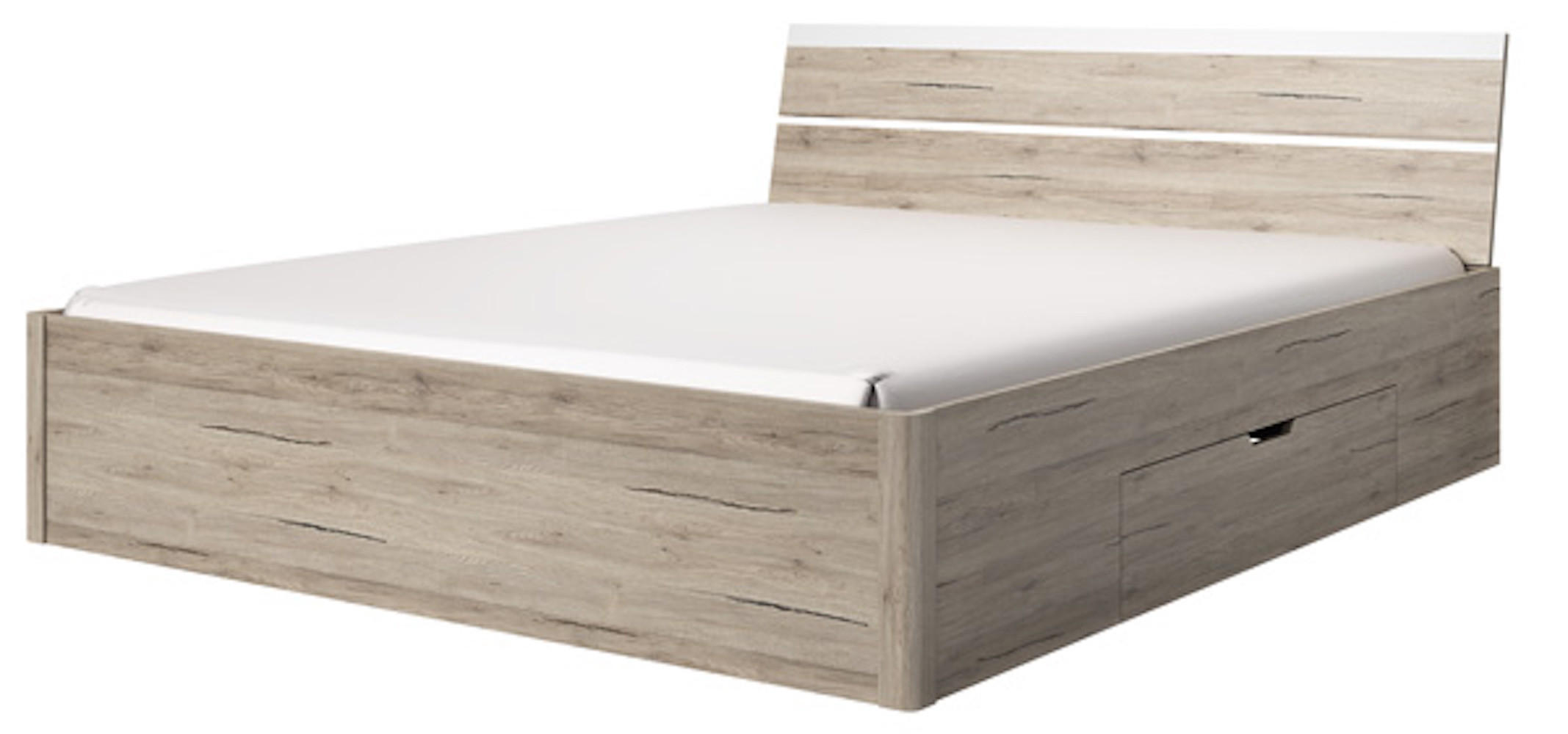 BETT Bilbao Eiche Sanremo weiß 3-teilig - Weiß/Braun, Holz/Holzwerkstoff (160/200cm) - Feldmann-Wohnen