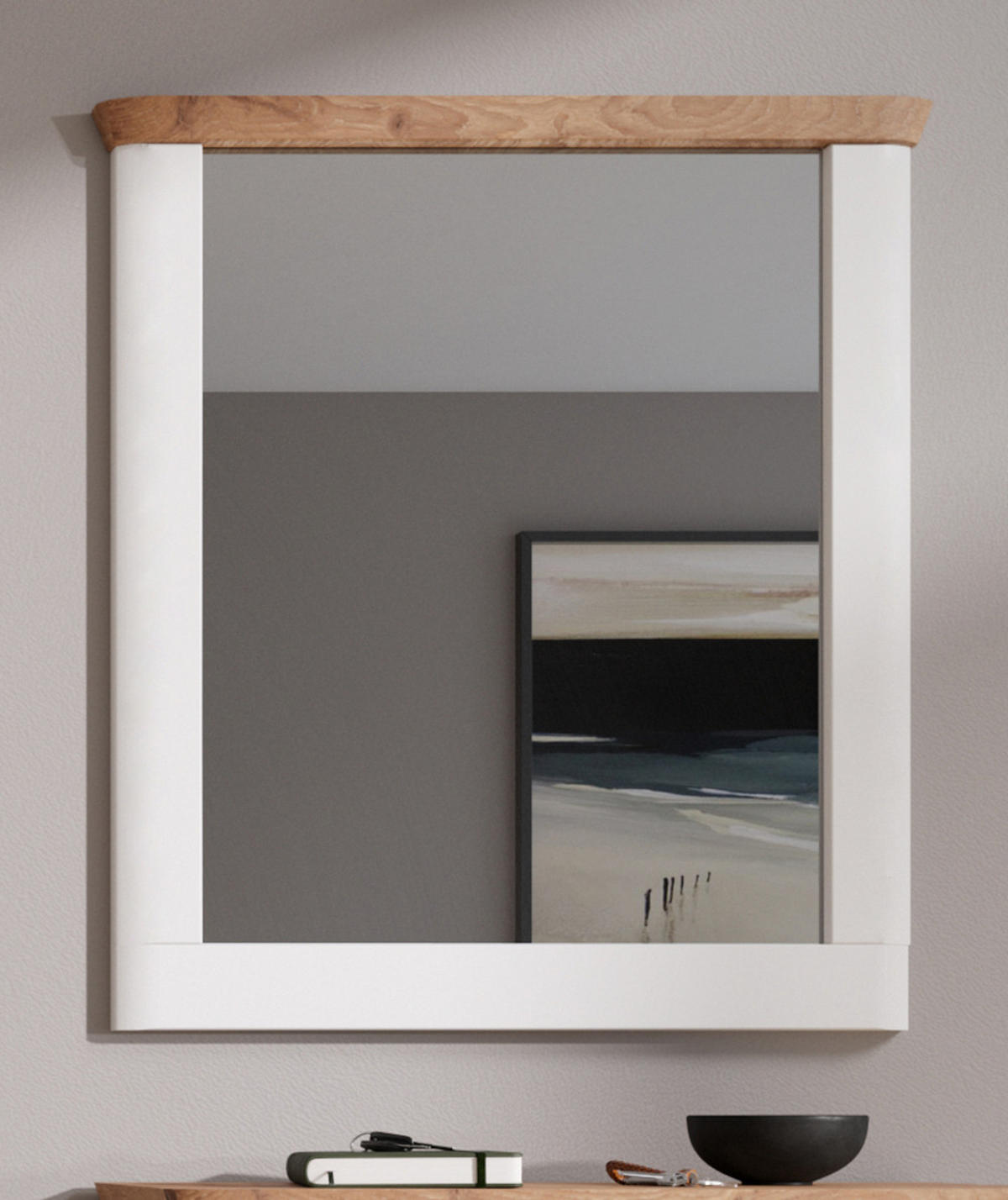 WANDSPIEGEL weiß matt, Eiche Garderobenspiegel 79 x 89 cm - Eichefarben/Weiß, Glas/Holzwerkstoff (79/89/6cm) - Inn.Furn
