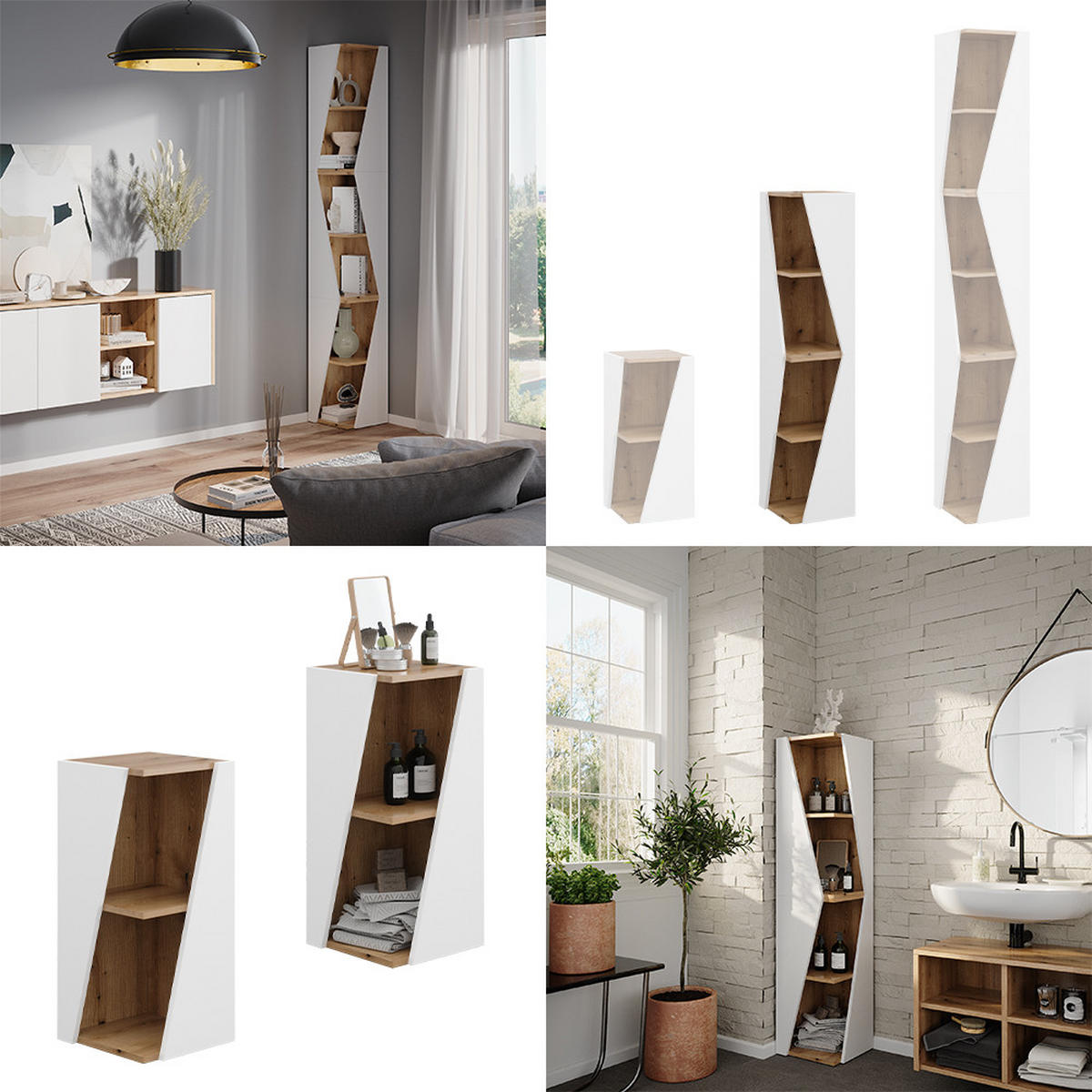 BADSCHRANK Benno Weiß/Artisan 31.6 x 70.5 cm mit 3 Ablagen - Weiß, Holzwerkstoff (31.6/70.5/31.6cm) - Vicco