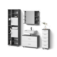 BADMÖBEL-SET Eisak Weiß/Anthrazit 4 Teile, mit Hochschrank - Anthrazit/Weiß, Holzwerkstoff (80/60/33cm) - Livinity®