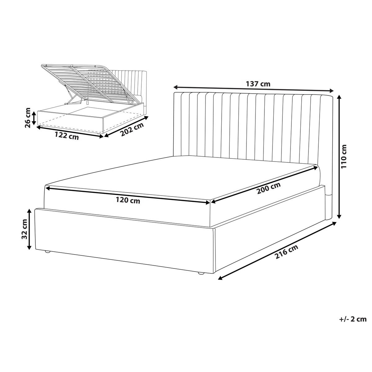 BETT mit Stauraum 120/200 cm Samtstoff Grau Vion - Grau, Textil (120/200cm) - Beliani