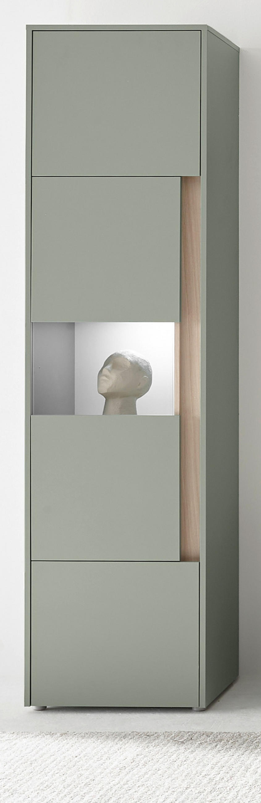 VITRINE Salbei grün, Barista Eiche 50 x 197 cm, Vitrinenschrank mit 5 Fächern - Salbeigrün/Eichefarben, Glas/Holzwerkstoff (50/197/40cm) - Furn.Design