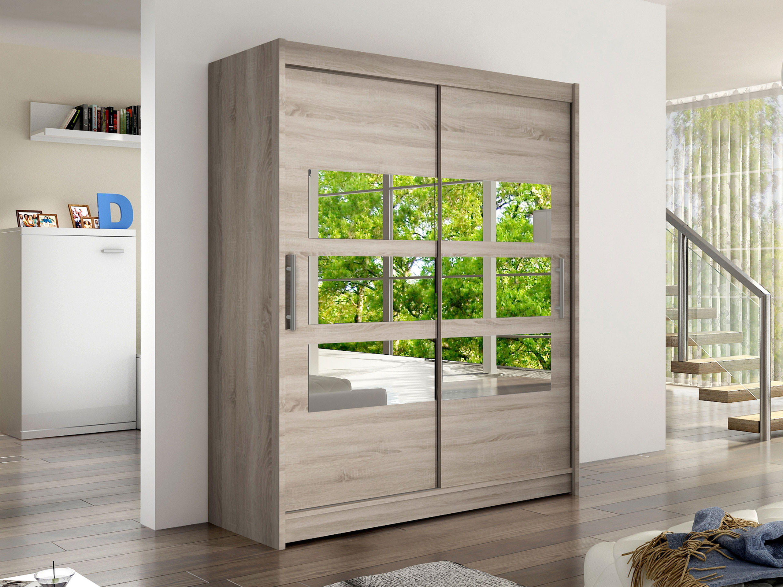 SCHWEBETÜRENSCHRANK Westa VII - Silberfarben/Trüffeleichefarben, Holzwerkstoff/Metall (150/200/58cm) - MIRJAN24