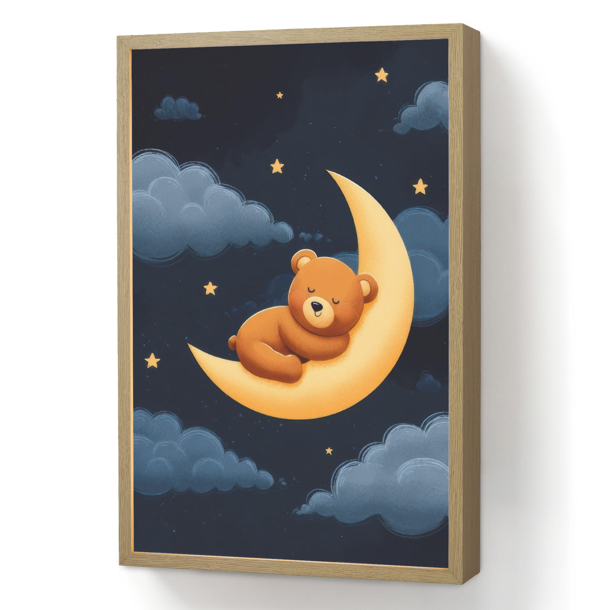 NACHTTISCHLAMPE MIT AKKU Teddybär - Mond - Wolken - Sterne 40x60 cm - Dunkelblau, Holzwerkstoff (8/40/60cm) - OnlyWow